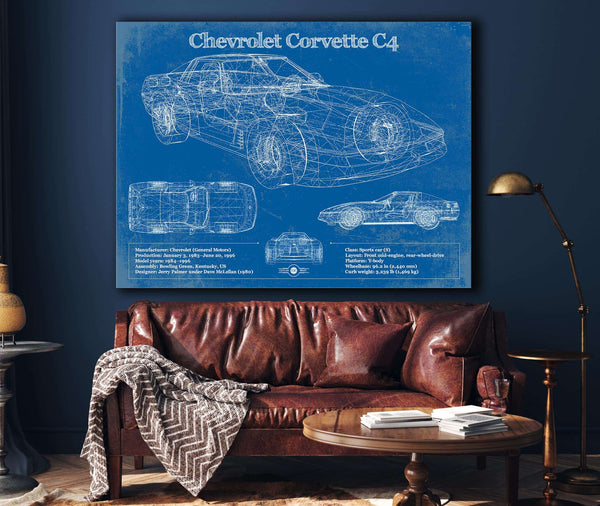 Cutler West Chevrolet Corvette C4 Blueprint Vintage Auto Print
