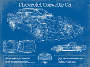 14" x 11" / Unframed Cutler West Chevrolet Corvette C4 Blueprint Vintage Auto Print