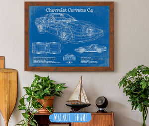 20" x 16" / Walnut Frame Cutler West Chevrolet Corvette C4 Blueprint Vintage Auto Print