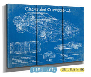 36" x 24" / 3 Panel Canvas Wrap Cutler West Chevrolet Corvette C4 Blueprint Vintage Auto Print