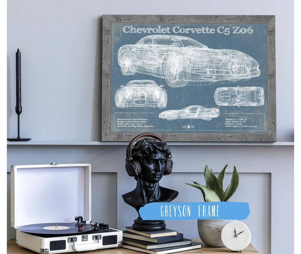 14" x 11" / Stretched Canvas Wrap Cutler West Chevrolet Corvette C5 Z06 Convertible Blueprint Vintage Auto Patent Print