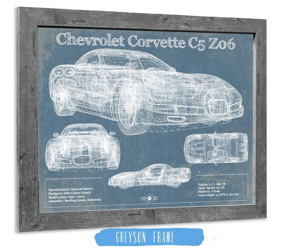 14" x 11" / Greyson Frame Cutler West Chevrolet Corvette C5 Z06 Convertible Blueprint Vintage Auto Patent Print