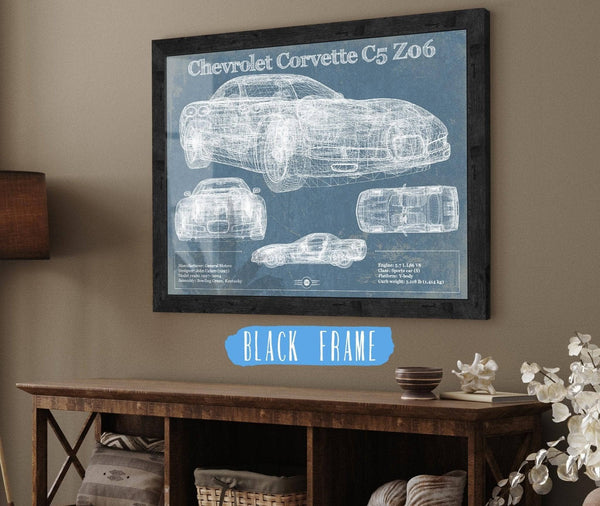 20" x 16" / Black Frame Cutler West Chevrolet Corvette C5 Z06 Convertible Blueprint Vintage Auto Patent Print