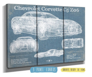 36" x 24" / 3 Panel Canvas Wrap Cutler West Chevrolet Corvette C5 Z06 Convertible Blueprint Vintage Auto Patent Print