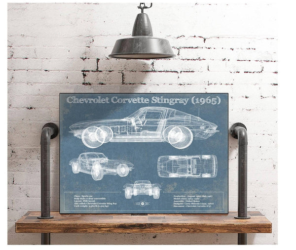 Cutler West Chevrolet Corvette Stingray 1965 Blueprint Vintage Auto Print