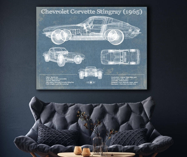Cutler West Chevrolet Corvette Stingray 1965 Blueprint Vintage Auto Print