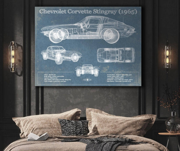 Cutler West Chevrolet Corvette Stingray 1965 Blueprint Vintage Auto Print