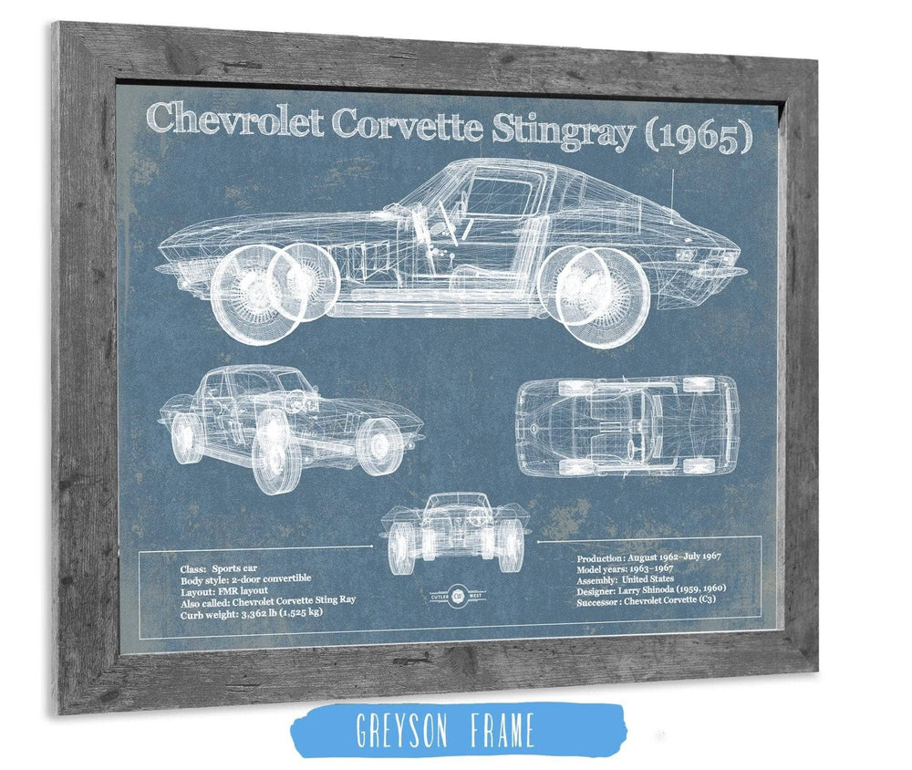 14" x 11" / Stretched Canvas Wrap Cutler West Chevrolet Corvette Stingray 1965 Blueprint Vintage Auto Print
