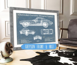 14" x 11" / Greyson Frame & Mat Cutler West Chevrolet Corvette Stingray 1965 Blueprint Vintage Auto Print