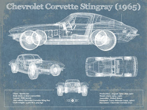 14" x 11" / Unframed Cutler West Chevrolet Corvette Stingray 1965 Blueprint Vintage Auto Print