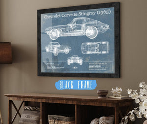 20" x 16" / Black Frame Cutler West Chevrolet Corvette Stingray 1965 Blueprint Vintage Auto Print