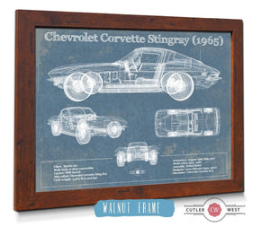 20" x 16" / Walnut Frame Cutler West Chevrolet Corvette Stingray 1965 Blueprint Vintage Auto Print