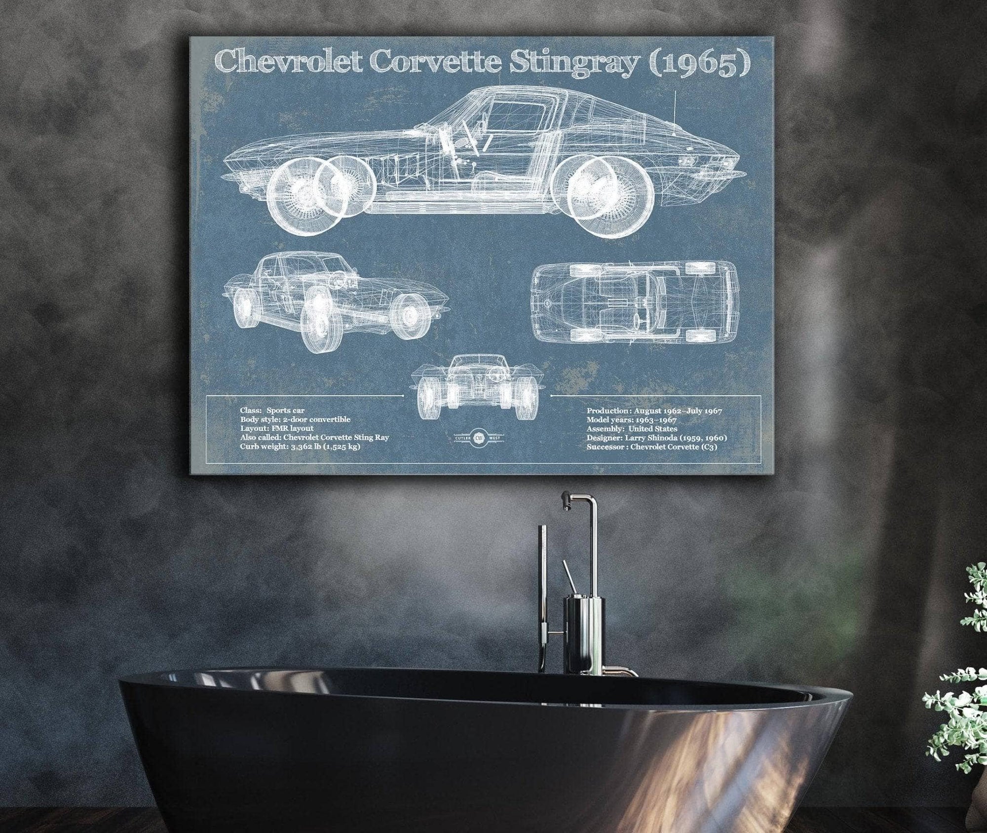 Cutler West Chevrolet Collection Chevrolet Corvette Stingray 1965 Blueprint Vintage Auto Print