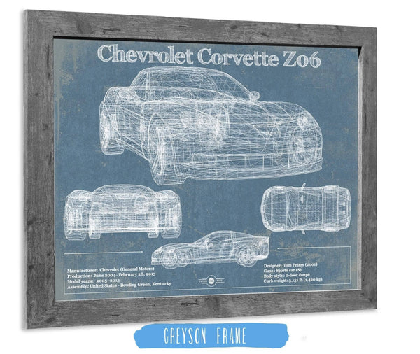 14" x 11" / Greyson Frame Cutler West Chevrolet Corvette Z06 Blueprint Vintage Auto Print