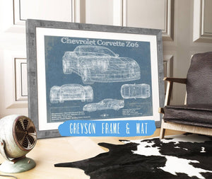 14" x 11" / Greyson Frame & Mat Cutler West Chevrolet Corvette Z06 Blueprint Vintage Auto Print