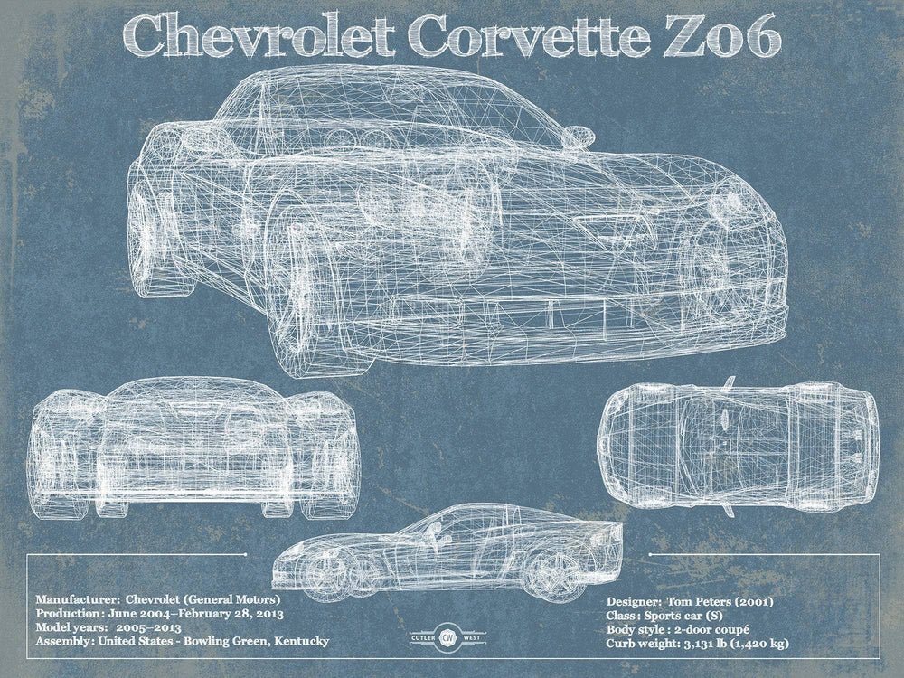 Cutler West Chevrolet Corvette Z06 Blueprint Vintage Auto Print