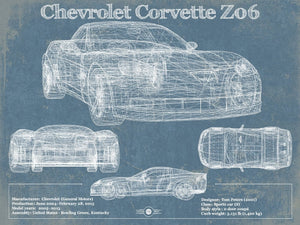 14" x 11" / Unframed Cutler West Chevrolet Corvette Z06 Blueprint Vintage Auto Print
