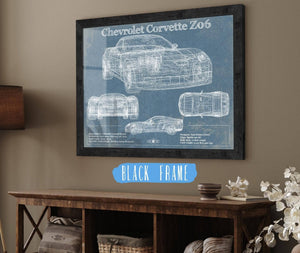 20" x 16" / Black Frame Cutler West Chevrolet Corvette Z06 Blueprint Vintage Auto Print