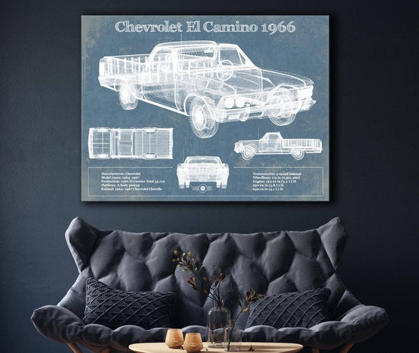 Cutler West Chevrolet El Camino 1966 Vintage Blueprint Auto Print