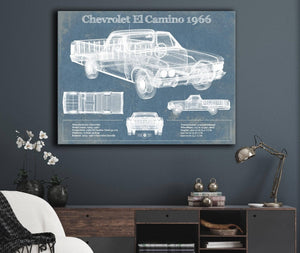 Cutler West Chevrolet El Camino 1966 Vintage Blueprint Auto Print