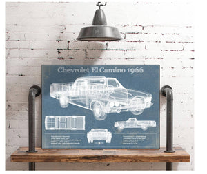Cutler West Chevrolet El Camino 1966 Vintage Blueprint Auto Print