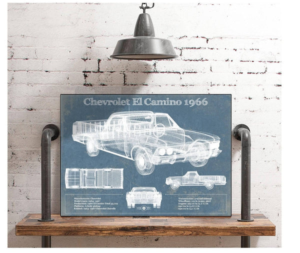 Cutler West Chevrolet El Camino 1966 Vintage Blueprint Auto Print
