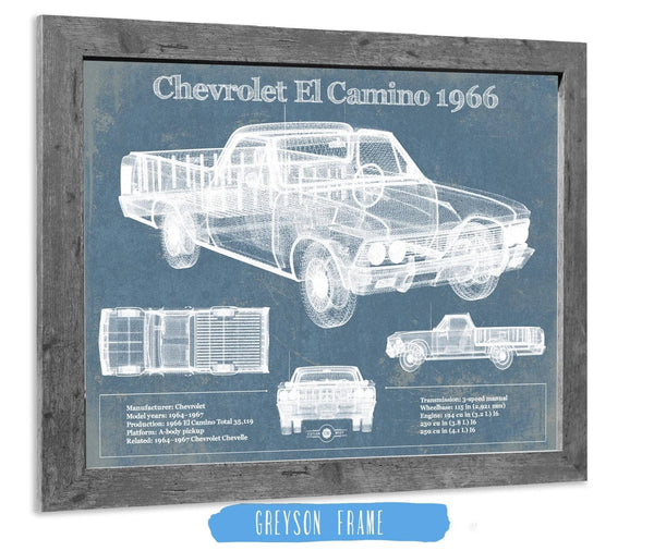 14" x 11" / Greyson Frame Cutler West Chevrolet El Camino 1966 Vintage Blueprint Auto Print
