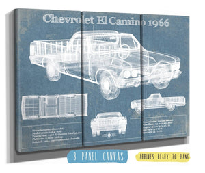 36" x 24" / 3 Panel Canvas Wrap Cutler West Chevrolet El Camino 1966 Vintage Blueprint Auto Print