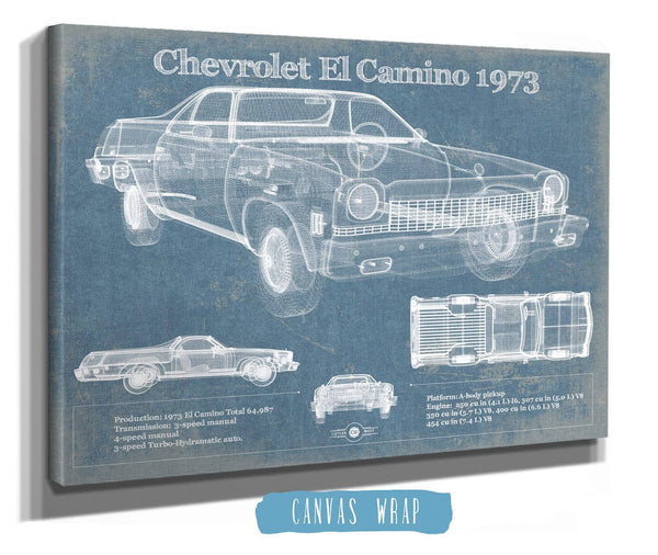 Cutler West Chevrolet El Camino 1973 Vintage Blueprint Auto Print