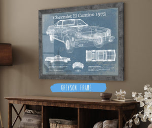 Cutler West Chevrolet El Camino 1973 Vintage Blueprint Auto Print