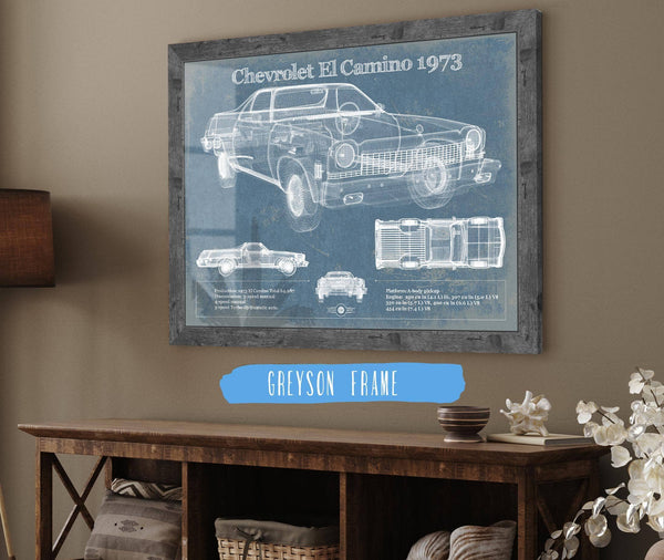 Cutler West Chevrolet El Camino 1973 Vintage Blueprint Auto Print