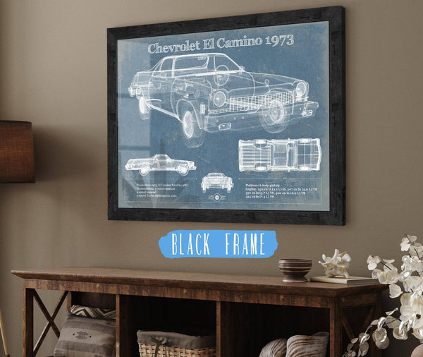 Cutler West Chevrolet El Camino 1973 Vintage Blueprint Auto Print