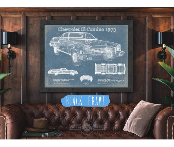 Cutler West Chevrolet El Camino 1973 Vintage Blueprint Auto Print