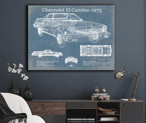 Cutler West Chevrolet El Camino 1973 Vintage Blueprint Auto Print