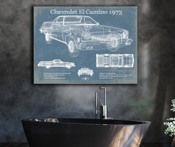 Cutler West Chevrolet El Camino 1973 Vintage Blueprint Auto Print