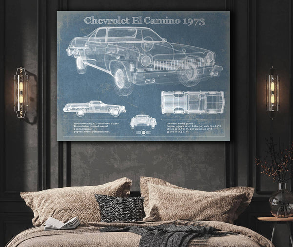 Cutler West Chevrolet El Camino 1973 Vintage Blueprint Auto Print