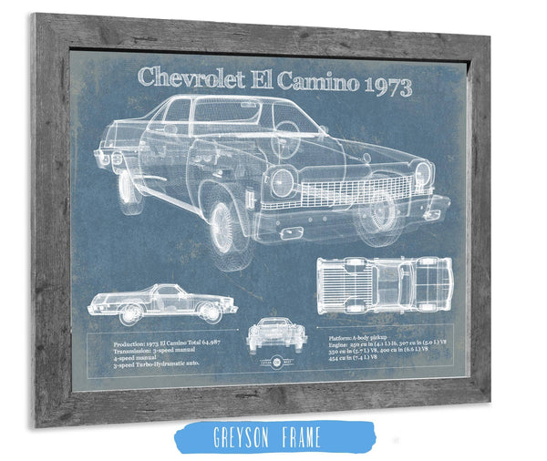 Cutler West Chevrolet El Camino 1973 Vintage Blueprint Auto Print