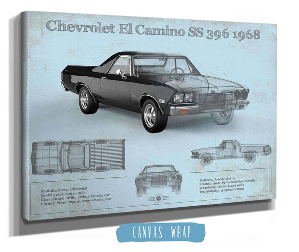 Cutler West Chevrolet El Camino SS 396 1968 Vintage Blueprint Auto Print