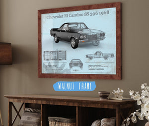 Cutler West Chevrolet El Camino SS 396 1968 Vintage Blueprint Auto Print