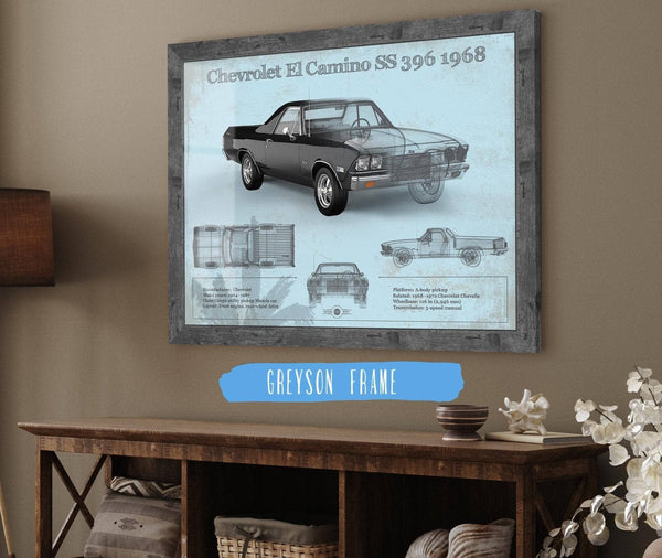 Cutler West Chevrolet El Camino SS 396 1968 Vintage Blueprint Auto Print
