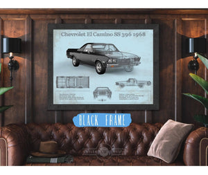 Cutler West Chevrolet El Camino SS 396 1968 Vintage Blueprint Auto Print