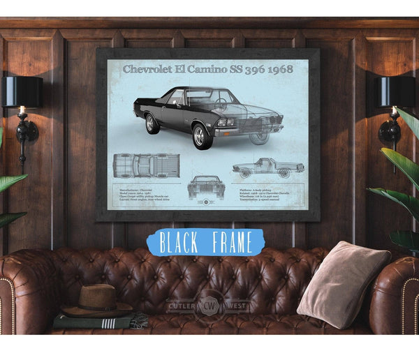 Cutler West Chevrolet El Camino SS 396 1968 Vintage Blueprint Auto Print