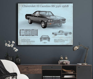 Cutler West Chevrolet El Camino SS 396 1968 Vintage Blueprint Auto Print