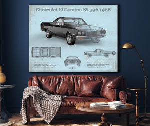 Cutler West Chevrolet El Camino SS 396 1968 Vintage Blueprint Auto Print