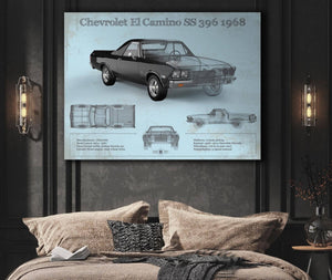 Cutler West Chevrolet El Camino SS 396 1968 Vintage Blueprint Auto Print