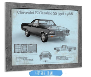 Cutler West Chevrolet El Camino SS 396 1968 Vintage Blueprint Auto Print