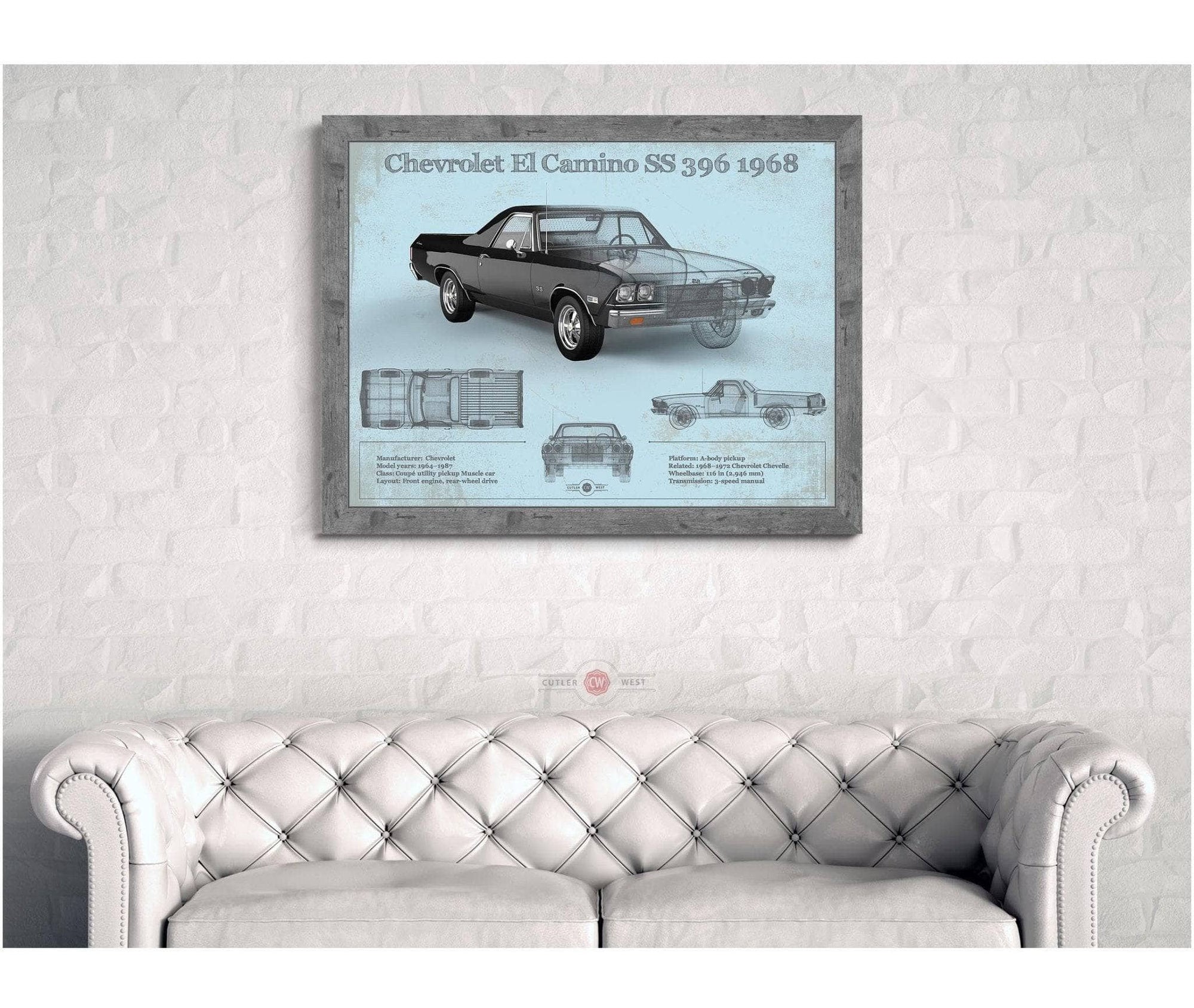 Cutler West Chevrolet Collection Chevrolet El Camino SS 396 1968 Vintage Blueprint Auto Print