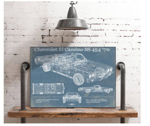 Cutler West Chevrolet El Camino SS 454 1970 Vintage Blueprint Auto Print