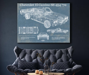 Cutler West Chevrolet El Camino SS 454 1970 Vintage Blueprint Auto Print