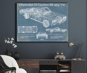Cutler West Chevrolet El Camino SS 454 1970 Vintage Blueprint Auto Print